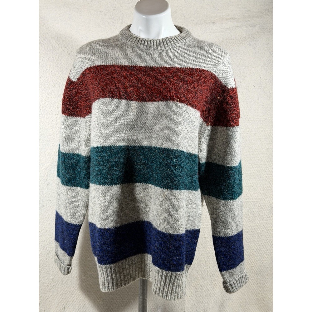 Vintage Britches Great Outdoors Sweater Mens L Shetland Wool Striped Retro Cozy